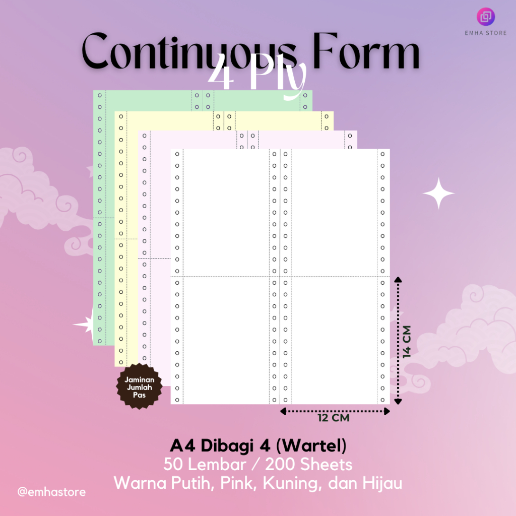 Kertas Continuous Form Struk PPOB PLN A4 Dibagi 4 Wartel 4 Ply 50 Lembar