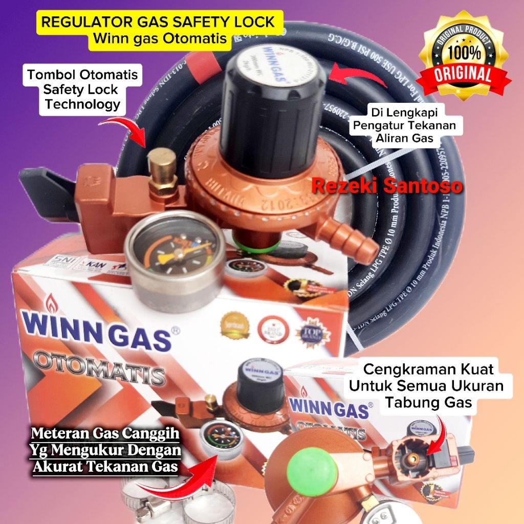Regulator Gas Lpg - Winn gas Otomatis Original Safety Lock Sistem - Regulator Gas Terbaik Winn Gas S