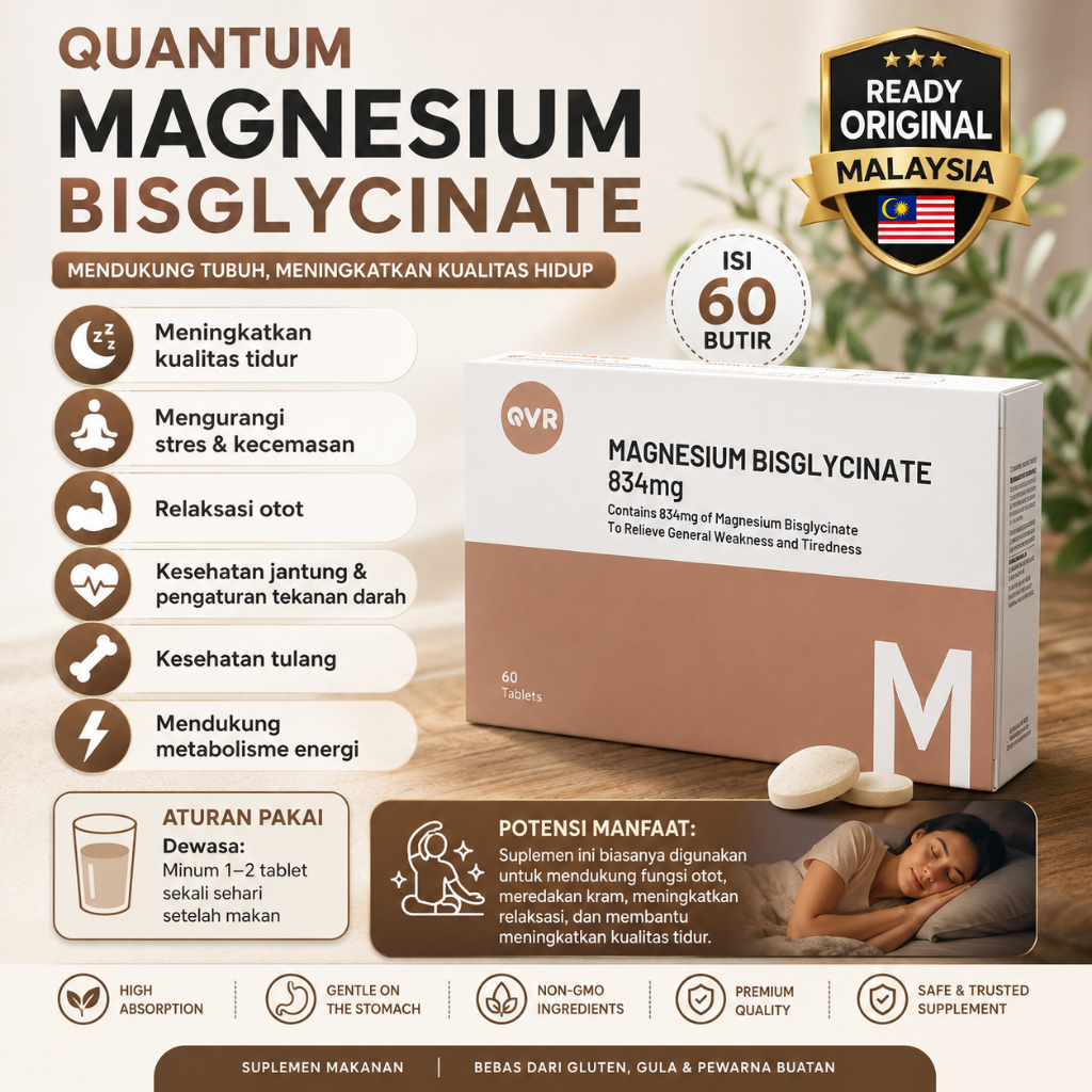 [mooncake.96 READY STOCK] Quantum Magnesium Bisglycinate 834mg Suplemen vitamin ORIGINAL MALAYSIA