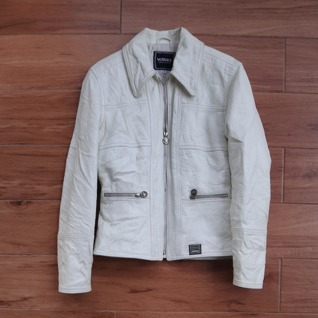 VERSACE kulit sapi Jaket kulit asli rider medusa putih slim casual wanita motoran cewek authentic or