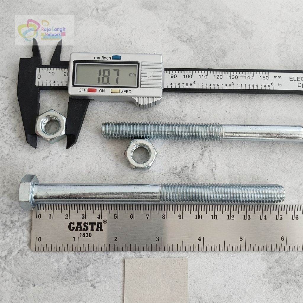 Baut Galvanis M12 x 150 mm SNI Baut mur galvanis panjang 15 cm kepala kunci 19 ukuran M12
