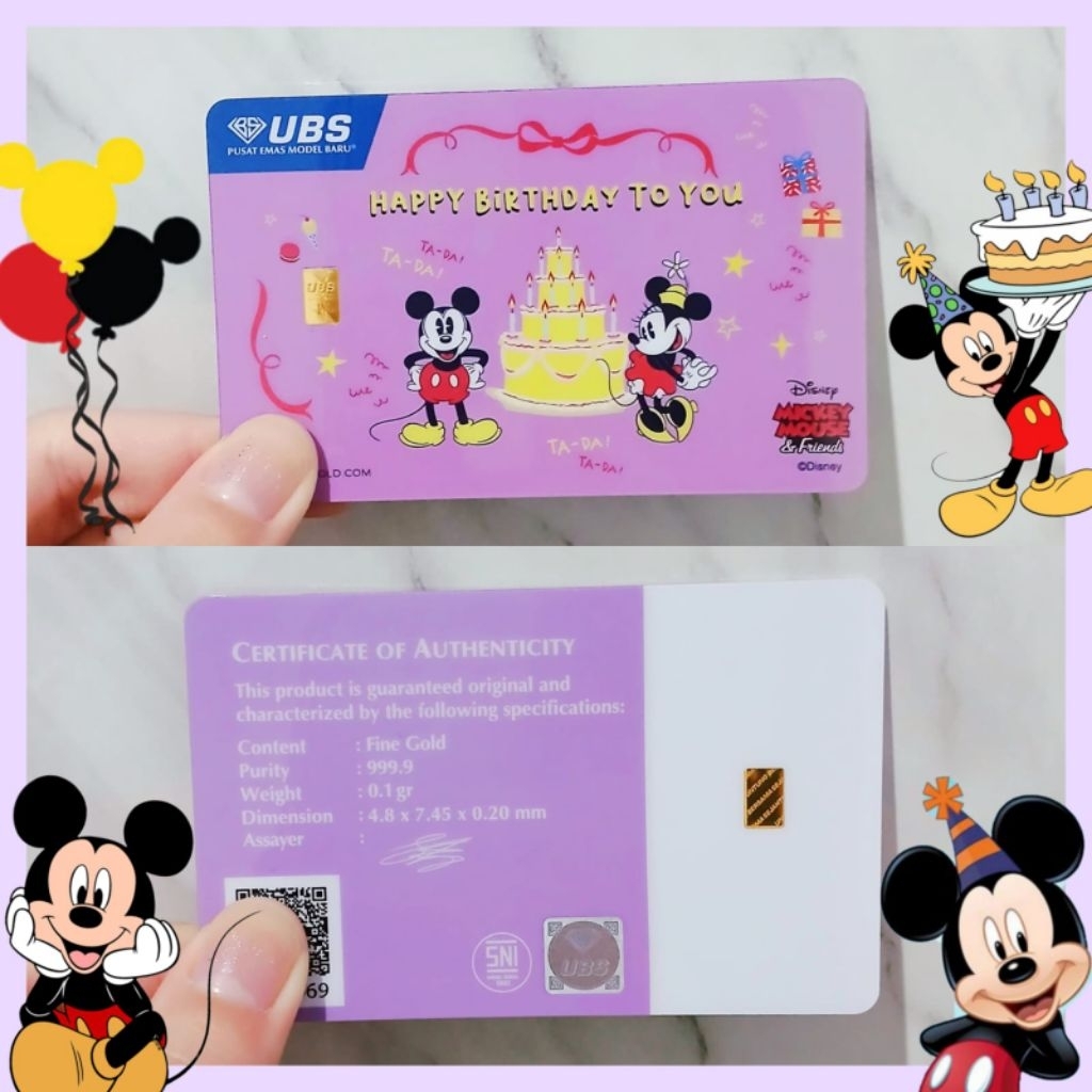 Logam Mulia UBS Mickey Mouse Happy Birthday HBD 0.1