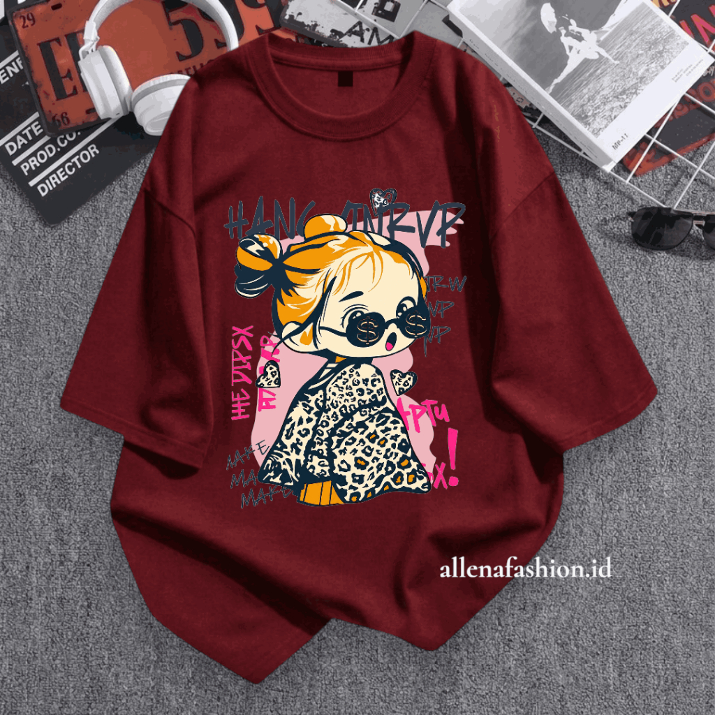 Kaos Wanita Oversize LD 110 Panjang 70 cm Motif Cewek Lucu Trendy