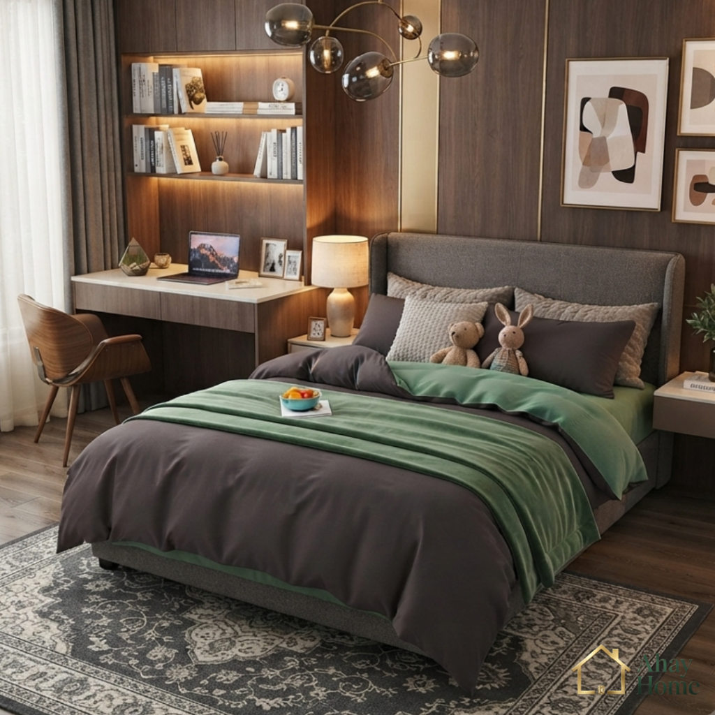 Bedcover Set Polos Two Tone (bedcover dua warna) Motif Abu mix Hijau Polos Aesthetic 160x200/180x200