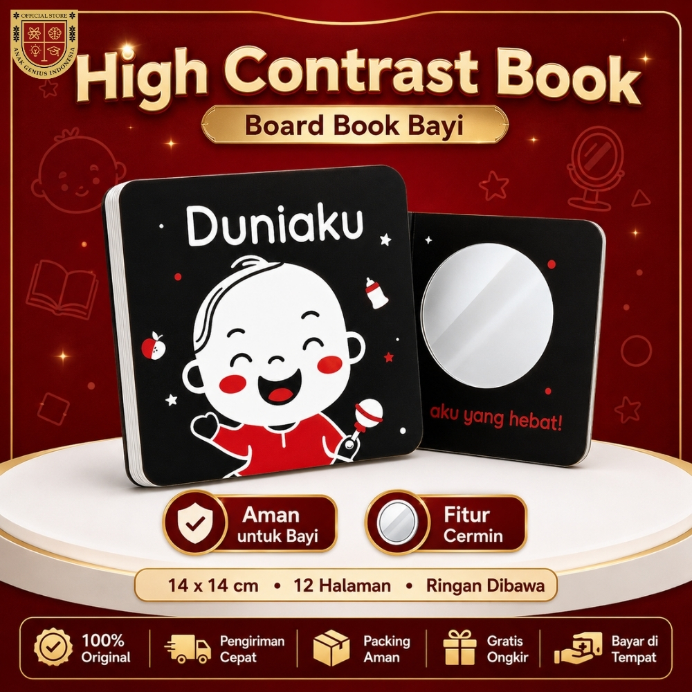 Buku Bayi 0-6 Bulan High Contrast Duniaku - Buku Edukasi Stimulasi Visual Bayi Board Book Hitam Puti