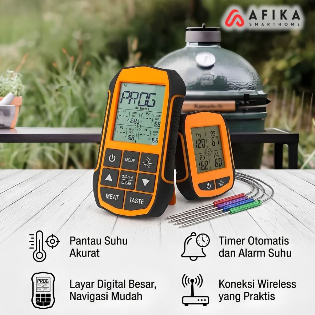 Termometer Makanan Digital Wireless Alat Ukur Suhu Daging BBQ Oven Kopi Susu 4 Probe Sensor Alarm