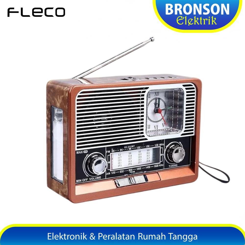Radio Bluetooth Speaker Senter LED FLECO F-105 Jam Analog FM - Radio antik jadul