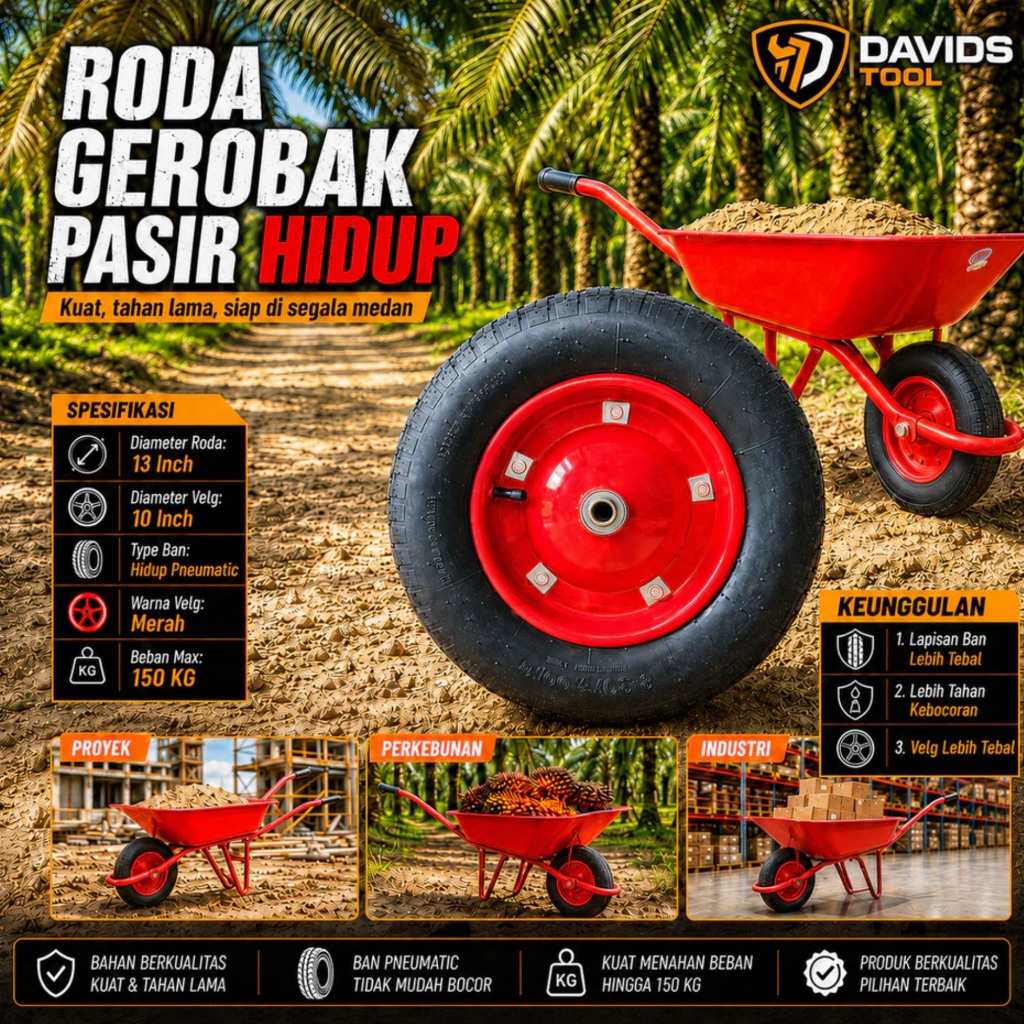 GROSIR Ban Arco Roda Gerobak Dorong Sorong Pasir Karet Pompa / Ban + Velg