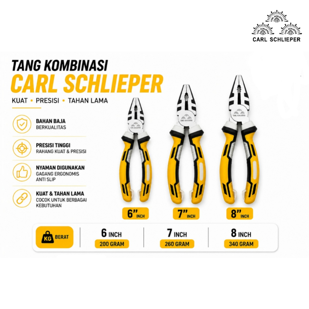 CARL SCHLIEPER Tang Kombinasi Bahan CRV 6" 7" 8"