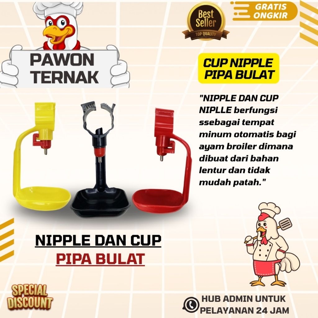 NIPLE BROILER NIPLE AYAM PIPA AIR 3/4 inchi BULAT - Paket Grosir | 100 pcs | 250 pcs | 500 pcs - Tem