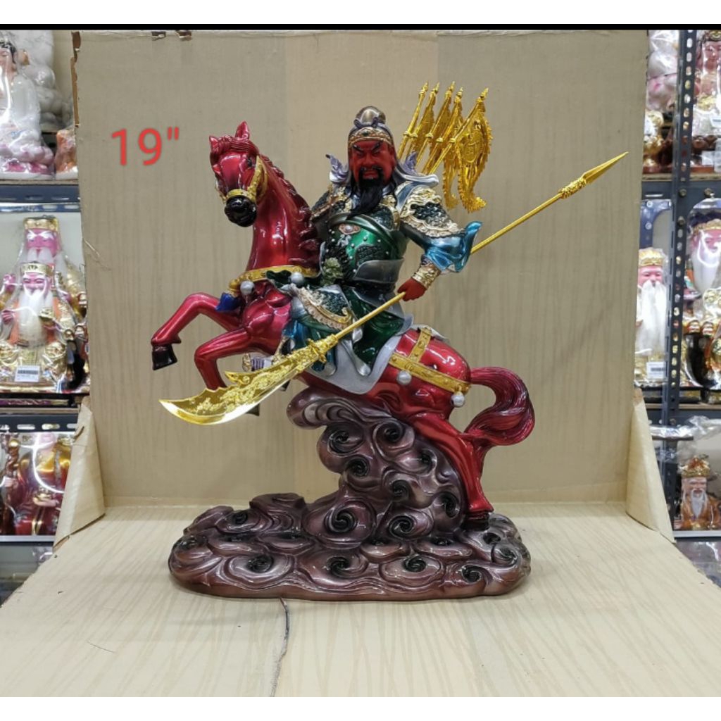 patung dewa kwan kung / kwan kong / guan yu - kuda merah - fiber - 19inch