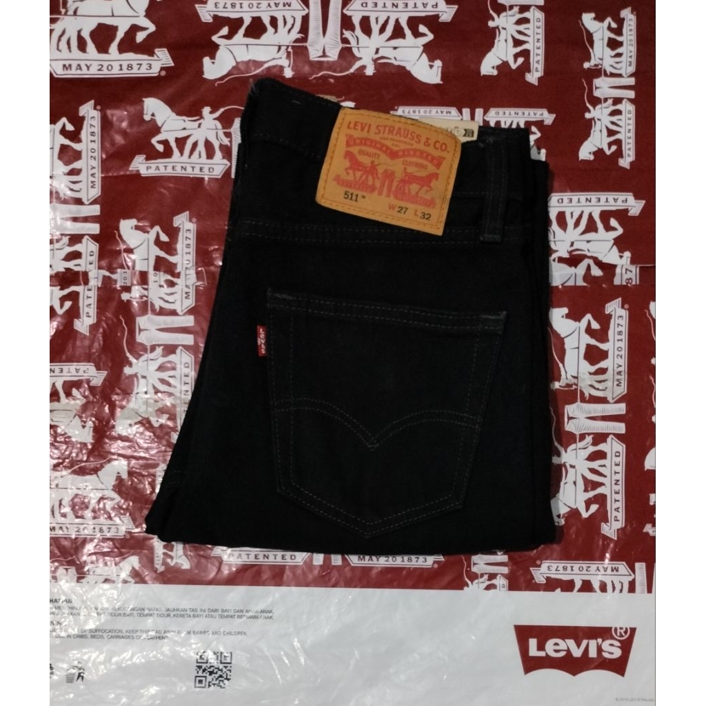 Celana Jeans 511 Original Size 27 Slim Non Stretch Jeans Black / Celana Denim Slim Fit Hitam Pekat