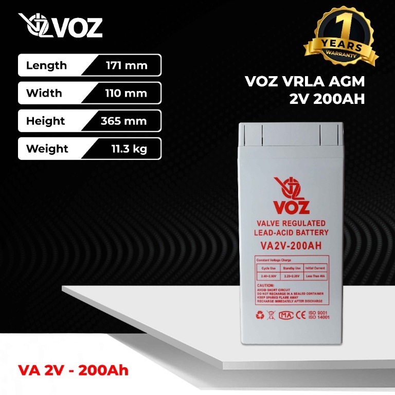 Voz 2V 200Ah VRLA AGM