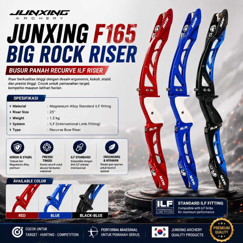 Junxing F165 BIG ROCK ILF Riser 25 Inch - Magnesium Alloy Recurve Bow Riser - Busur Panah ILF Archer
