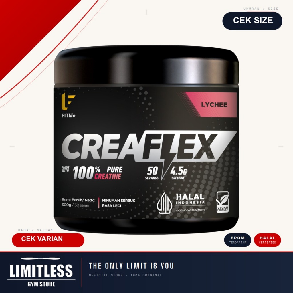 Fitlife CREAFLEX Creatine Monohydrate 300gr - 60 serving Suplemen Gym Kreatin