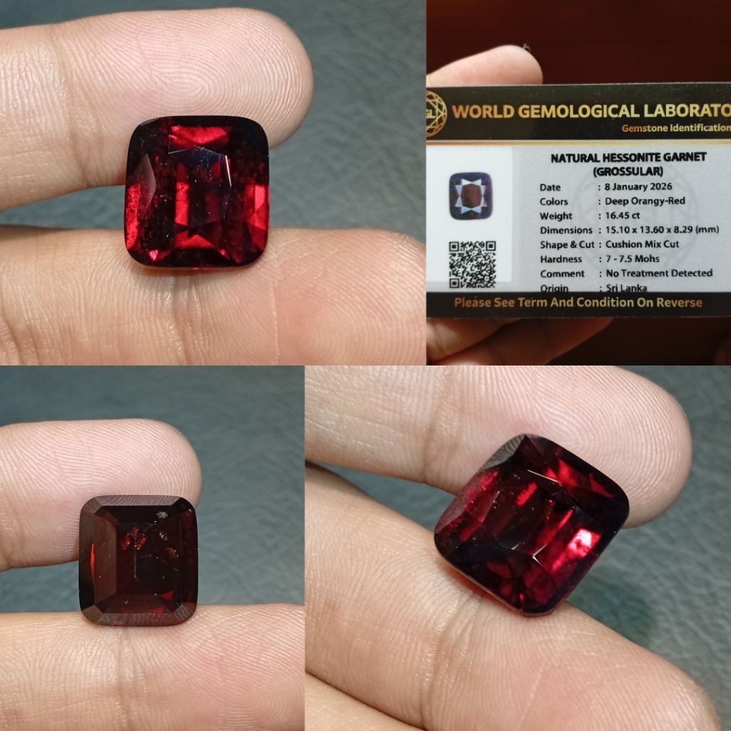 Red Garnet Natural Hessonite Garnet Sri Lanka 16.45 ct memo WGL