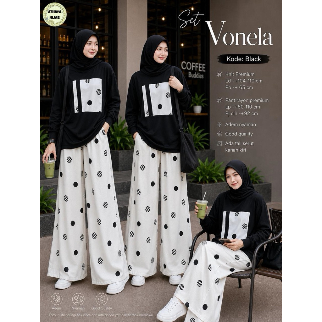 Vonela Set Celana Setelan Baju Wanita by Athaya