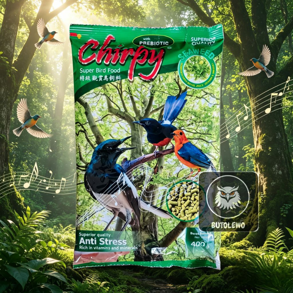 Voer Chirpy Sea Weed 400gr - Pur Chirpy Hijau untuk burung Murai Kacer Pentet Jalak Cucak Anis merah