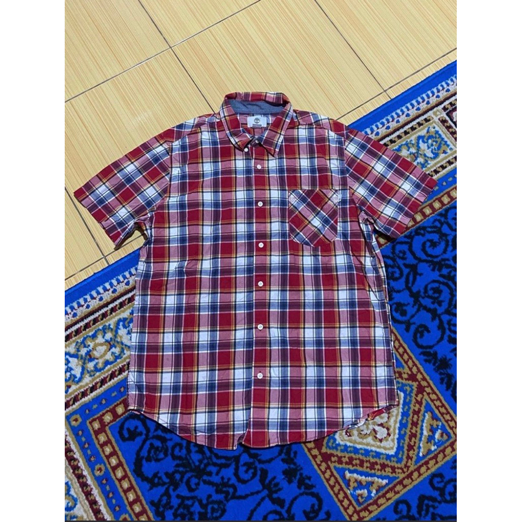 Kemeja Lengan Pendek Timberland Kotak-Kotak Red - size XL
