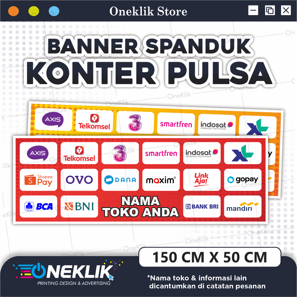 Banner Spanduk Konter Pulsa | Banner Konter Pulsa Custom Nama | Oneklik.1