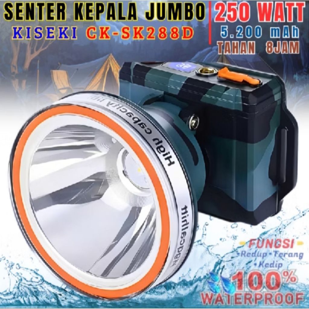 Headlamp /Senter Kepala Kiseki Ck Sk288d Dengan Daya 250wat, Bisa Jadi Powerbank Dan Baterai tahan l