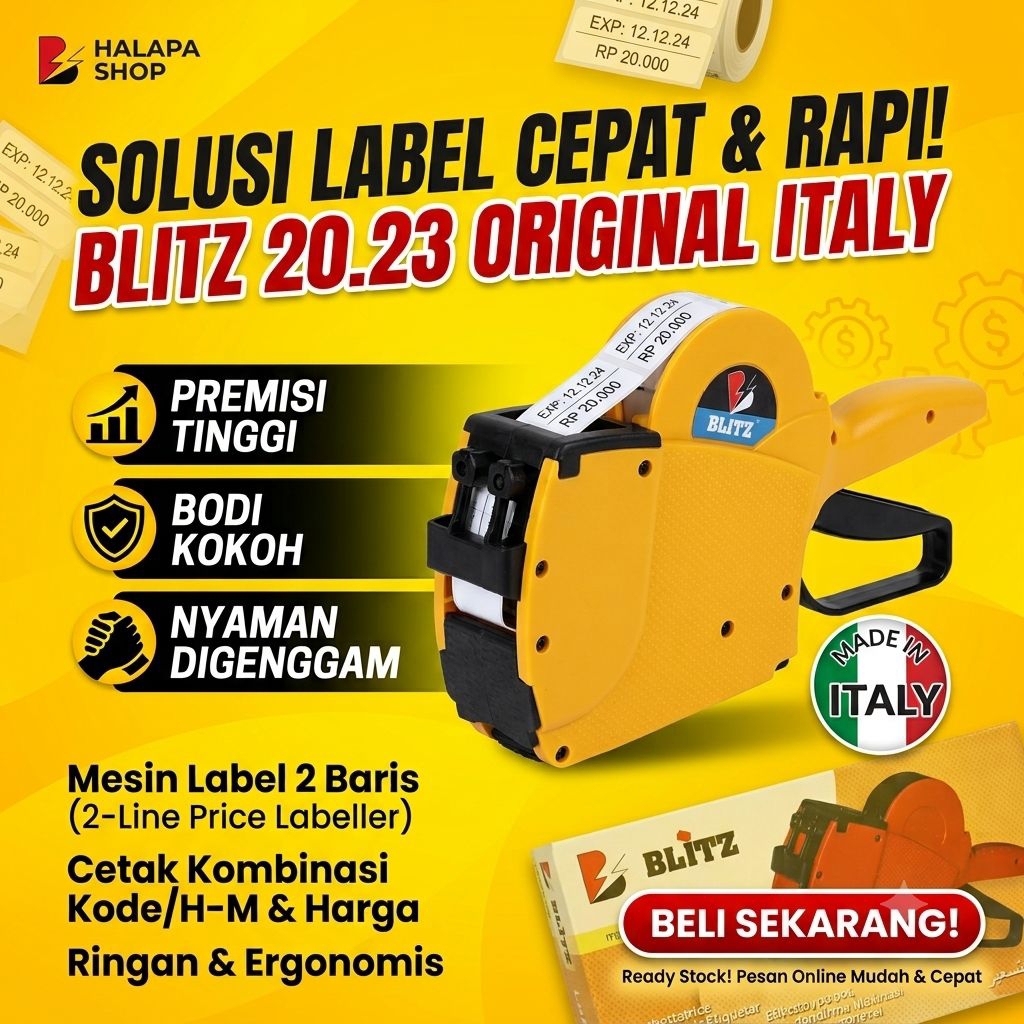 Label Harga Blitz Alat Label Harga Blitz 20.23 Dua Baris untuk Cetak Tanggal Kadaluarsa dan Kode Bar