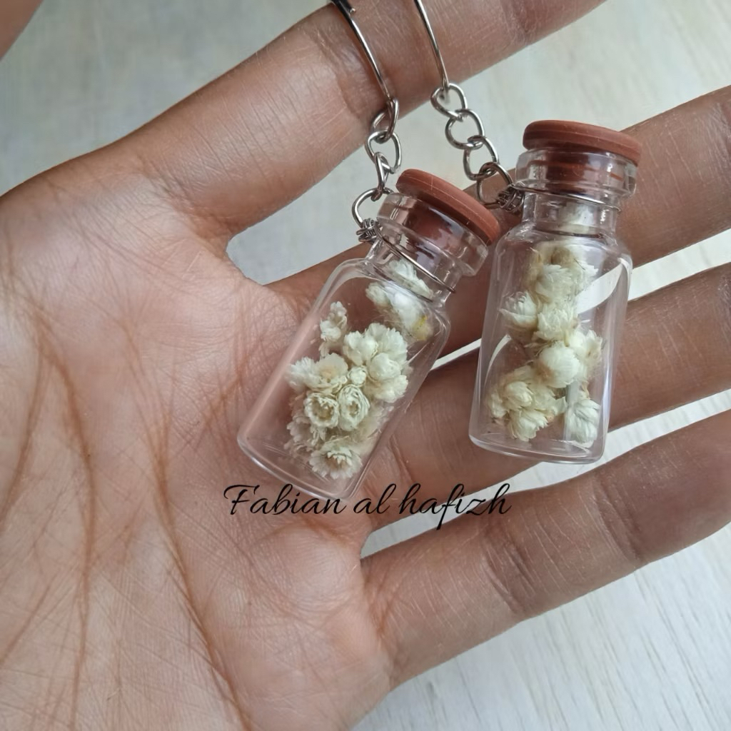 3ml mini GROSIR TERMURAH TERLARIS GANTUNGAN KUNCI BOTOL KACA BUNGA EDELWEIS