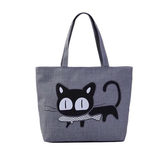 Sanial-Tote Bag Wanita Kanvas Desain Kucing Lucu