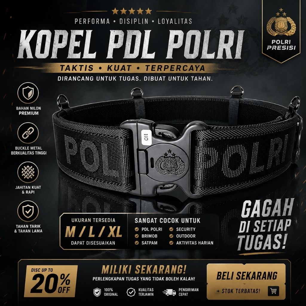 Sabuk/Kopel Pdl Polri - tulisan Polri Timbul - Merek Cv Karstek