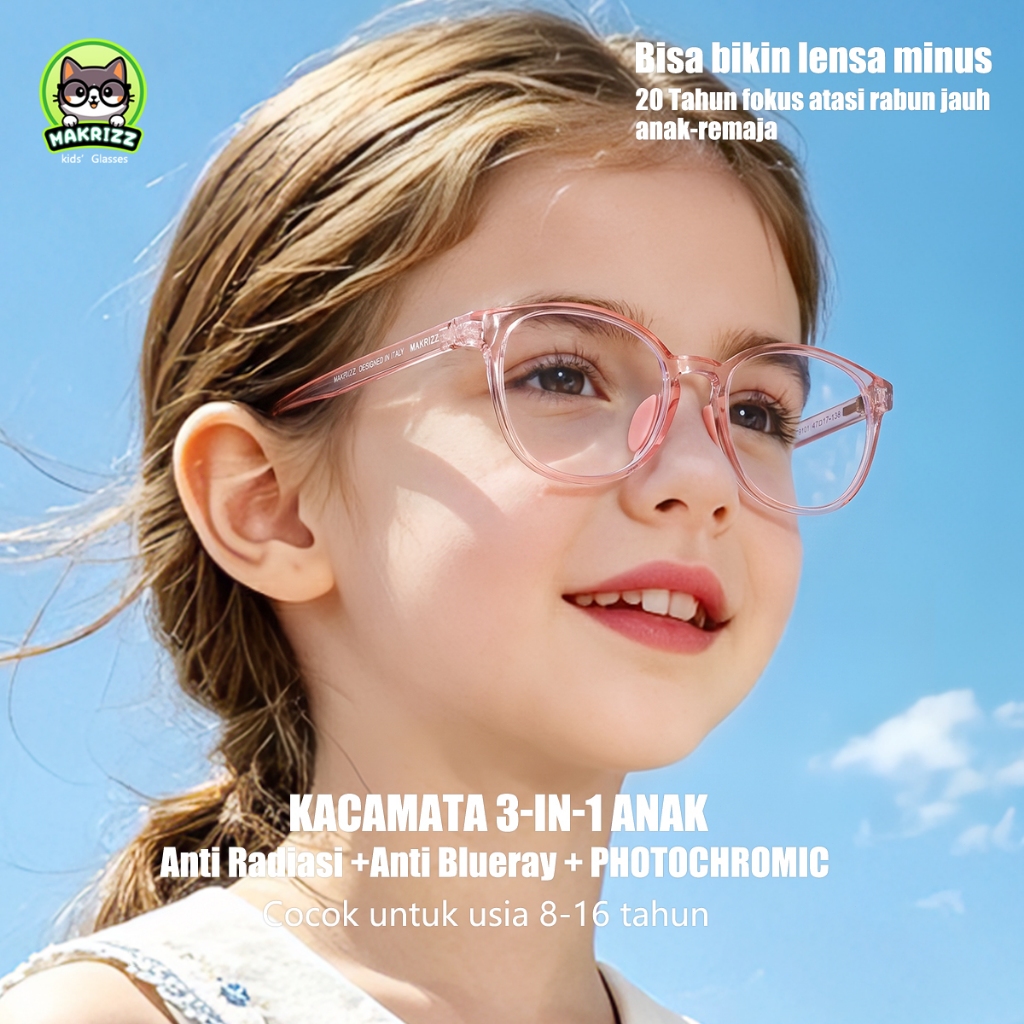 MAKRIZZ Kacamata Anak Anti Radiasi Photocromic Frame Minus Kids 8-16 Tahun -GRATIS Tali Kacamata 310