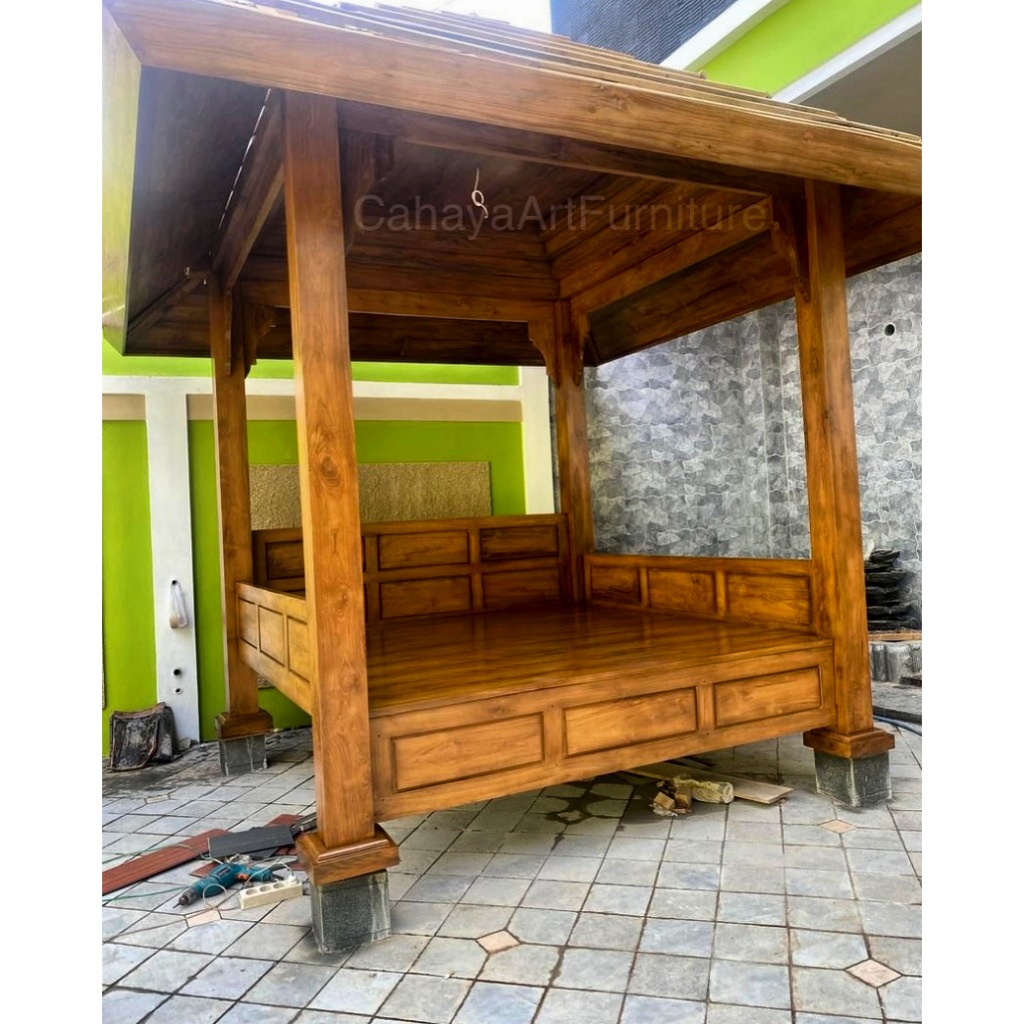 gazebo taman kayu jati minimalis tumpanng sari polosan | gazebo kayu jati ukir kayu jati