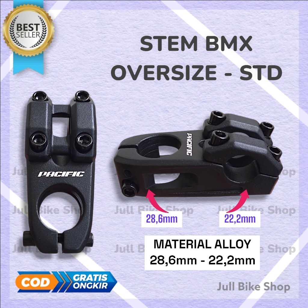 Stem BMX Pacific sakoni oversize 28.6mm stang 22.2mm aluminium alloy hitam head tiang penjepit stir 