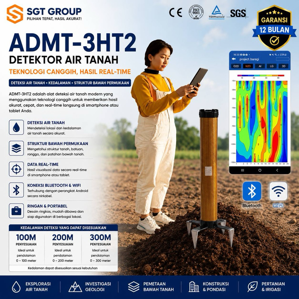 ADMT-3HT2 Ground Water Detector Alat Deteksi Air Tanah Geolistrik 3D Soil Resistivity Meter Undergro