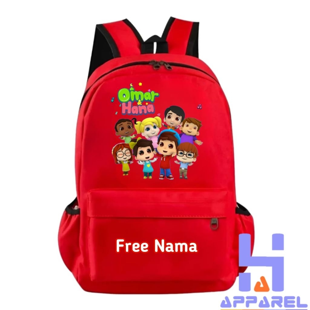 TAS RANSEL ANAK OMAR DAN HANA KARTUN FREE NAMA
