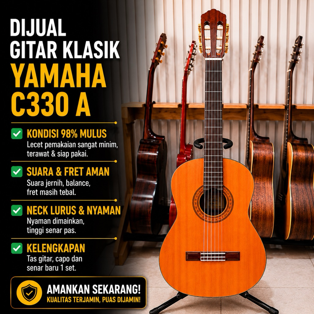 Gitar Klasik Yamaha C330 A Original Second Bekas Mulus 98% Bonus Tas Capo Senar