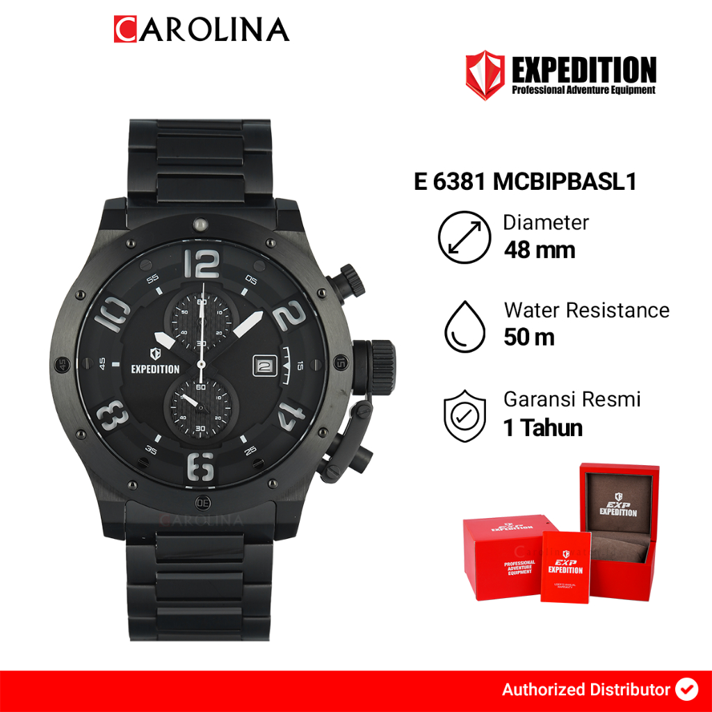 Jam Tangan Pria Expedition E 6381 MCBIPBASL1 Chronograph Black Dial Black Stainless Steel Strap