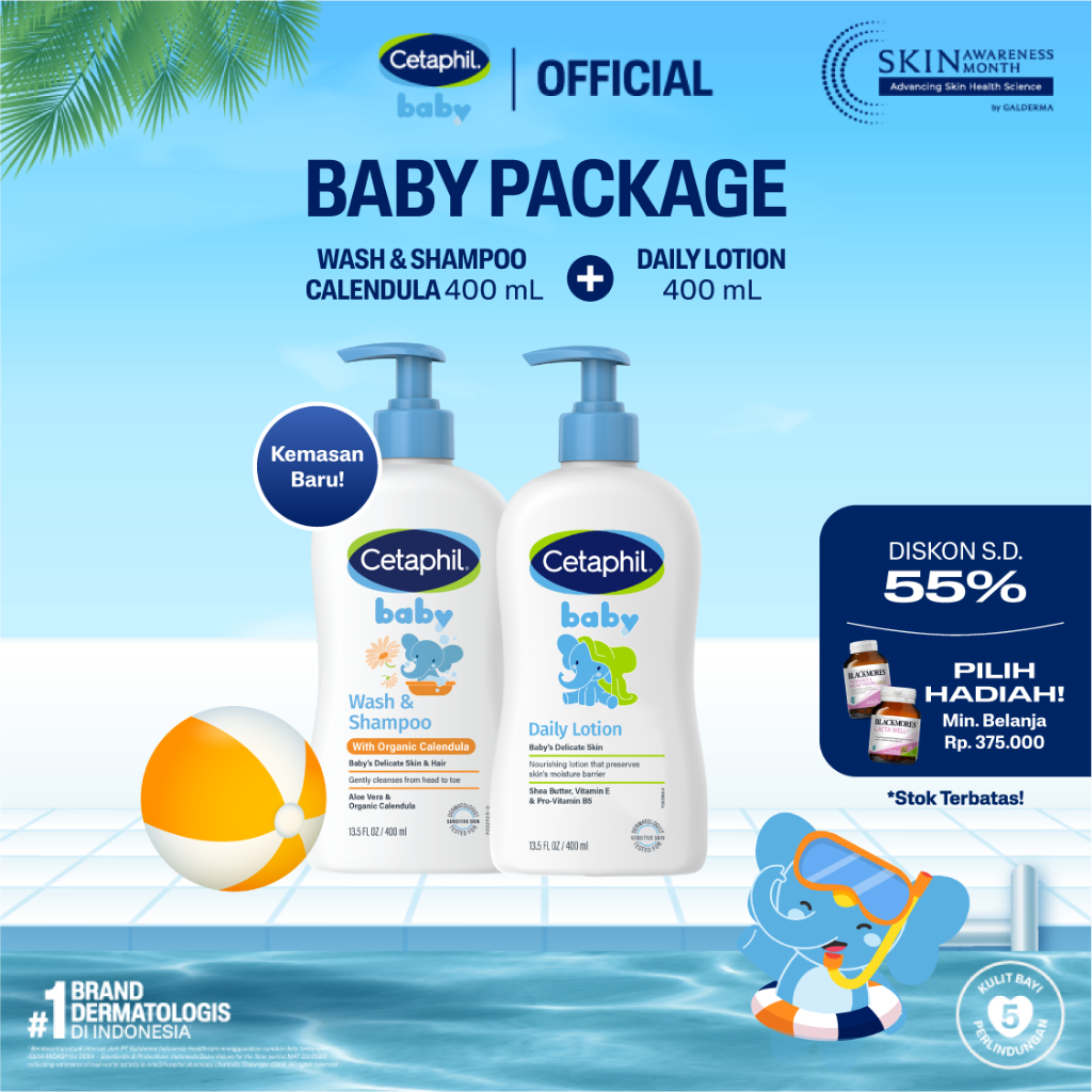 Cetaphil Baby Daily Lotion 400ml + Baby Wash & Shampoo with Organic Calendula 400ml