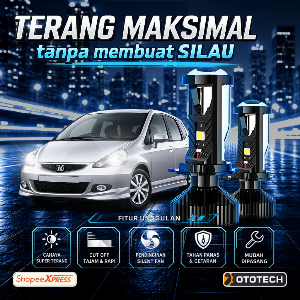 [Ototech] Lampu Honda Jazz GD3 H4 Mini Biled Projie LED Projector Mobil Super Terang