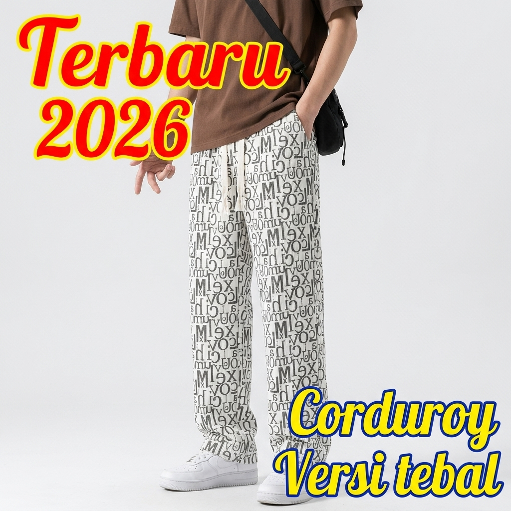 Celana Panjang Full Print Pria Wanita Hitam Putih Celana Kulot Motif Huruf Grafiti Loose Pants Stree