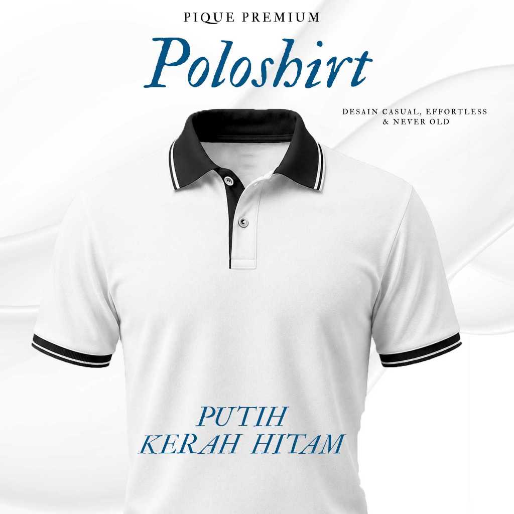 Kaos Krah Polo Shirt Pria Dewasa TANPA SAKU BAHAN PREMIUM PENDEK - PUTIH KERAH HITAM
