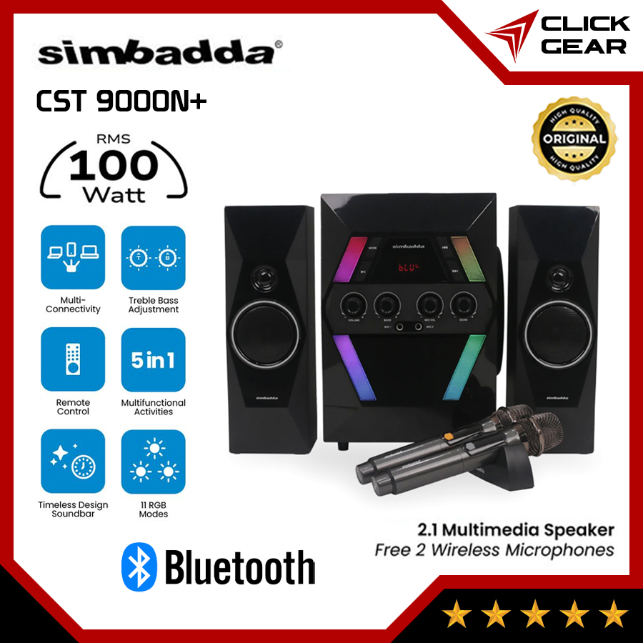 SIMBADDA CST 9000N+ Free 2 Mic - Speaker Desktop 2.1 Bluetooth Multimedia RGB Subwoofer Bass Wireles