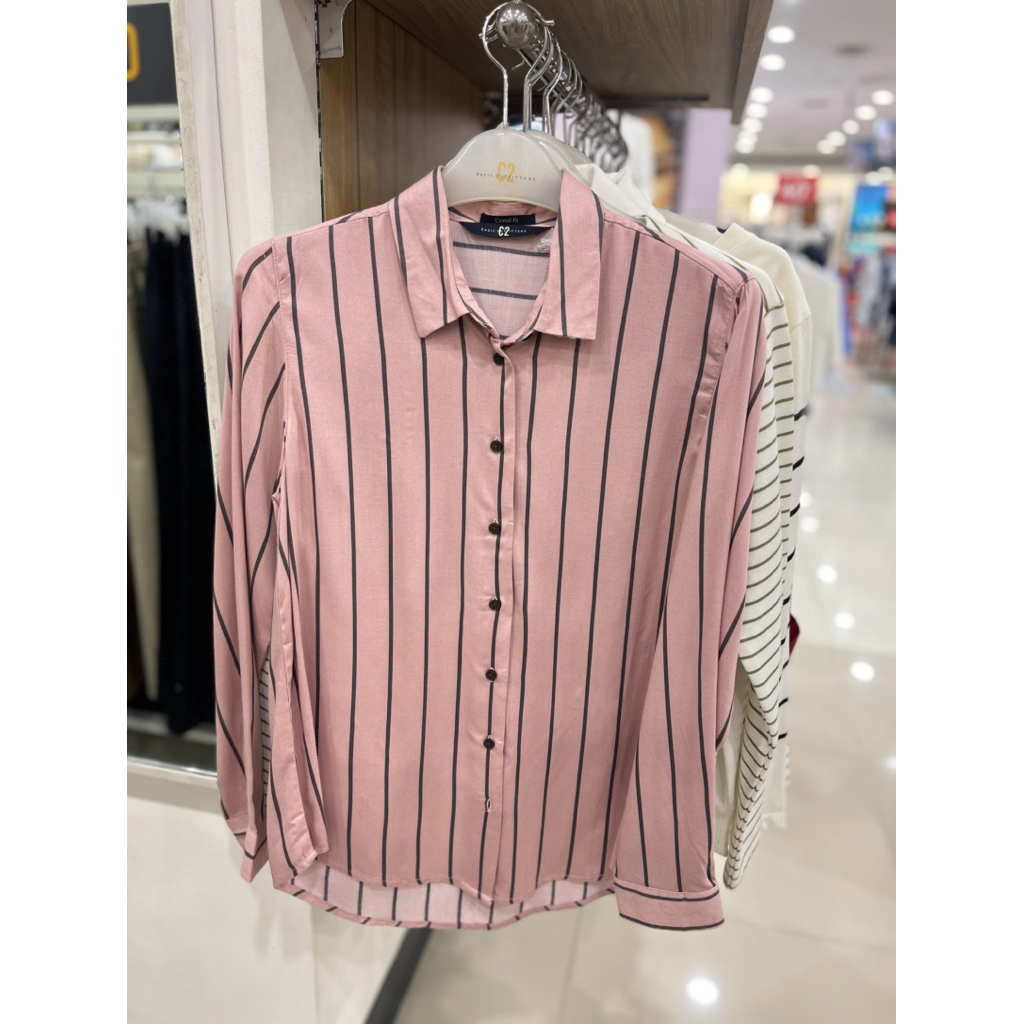 KEMEJA CEWEK MOTIF GARIS BRAND C2