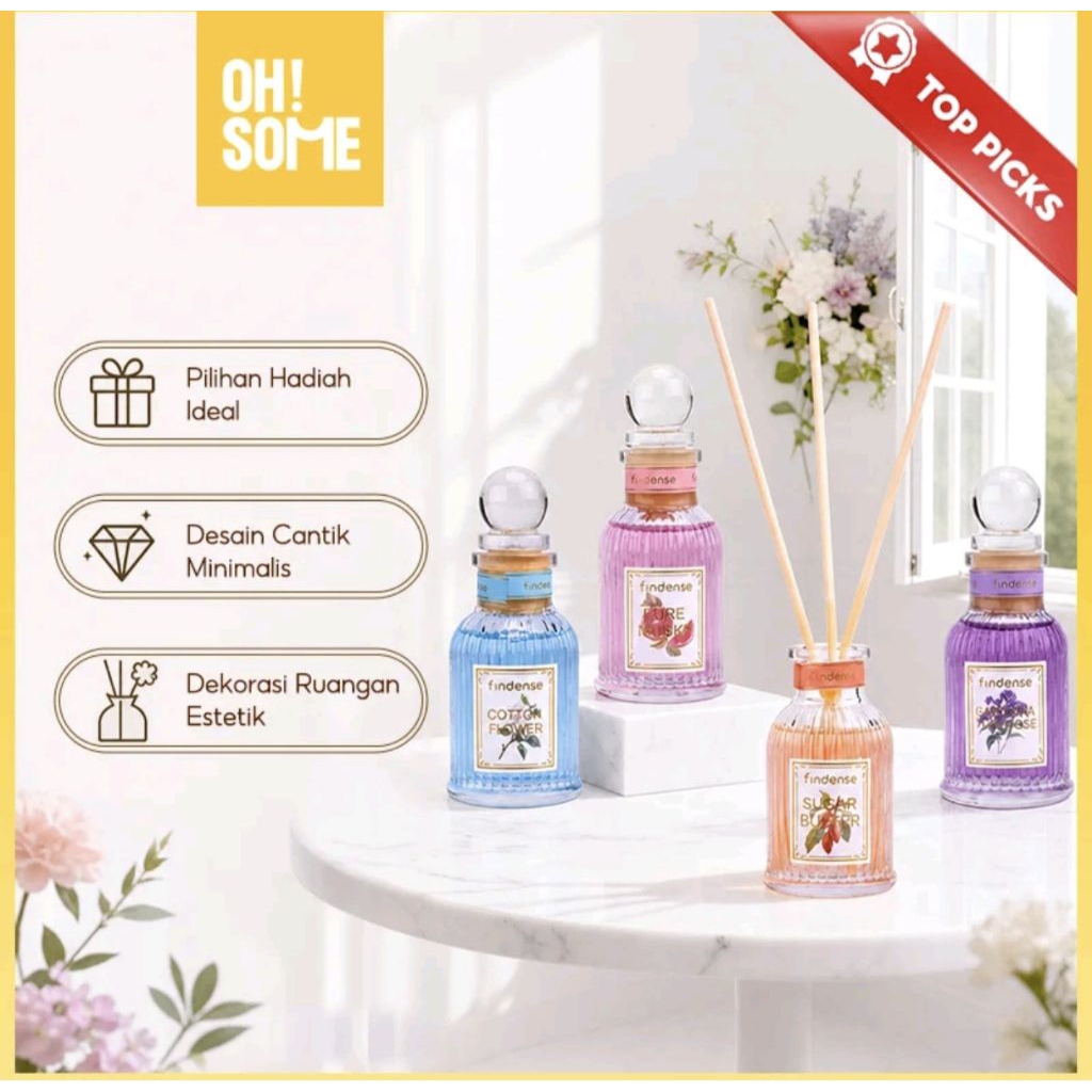 OHSOME Pengharum Ruangan | Reed Diffuser Findense 40ml | Pengharum & Penyegar Ruangan Reed Diffuser