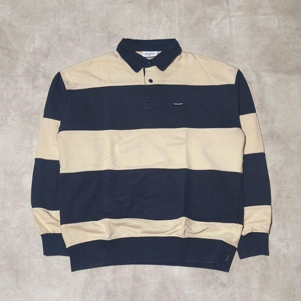 Baju kaos pria polo rugby  covernat salur putih navy