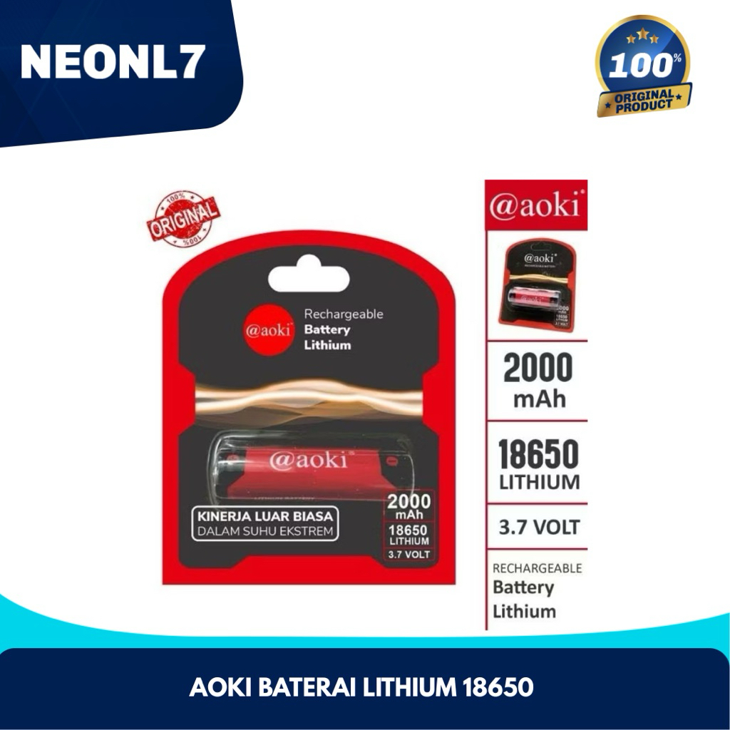 AOKI BATERAI LITHIUM 18650 2000MAH ORIGINAL