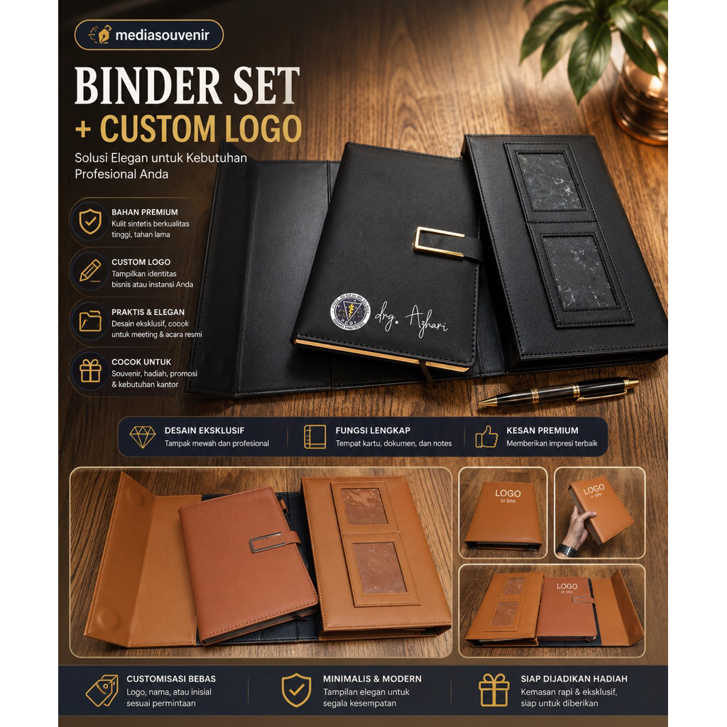 BINDER SET CUSTOM LOGO + NOTEBOOK A5 + PEN