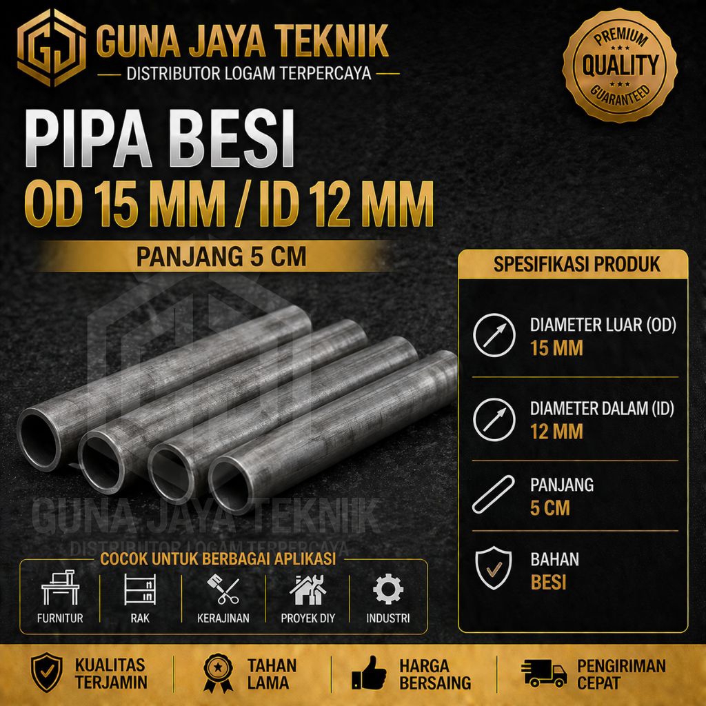 PIPA BESI OD 15 MM ID 12 MM X 50 MM - PIPA BESI POTONGAN 5CM