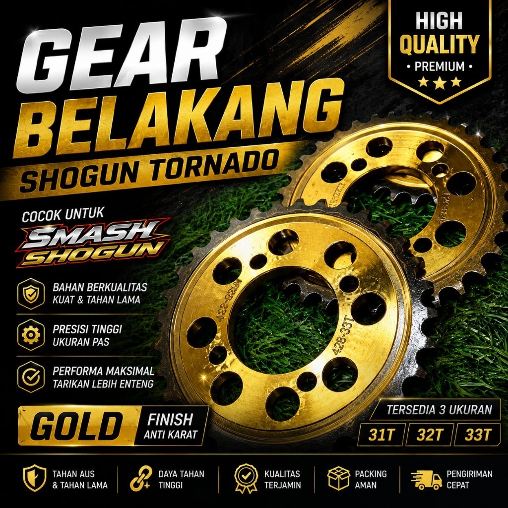 GEAR BELAKANG SMASH SHOGUN TORNADO 31/32/33T GOLD GIR BELAKANG SHOGUN/SMASH 428 GOLD