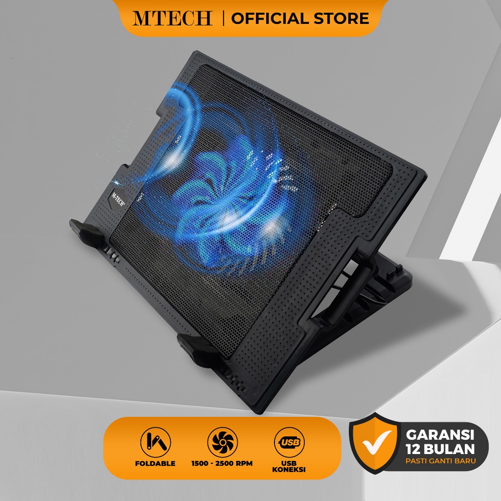 MTECH Cooling Pad Kipas Pendingin Laptop Portable Silent Fan Coolingpad Gaming