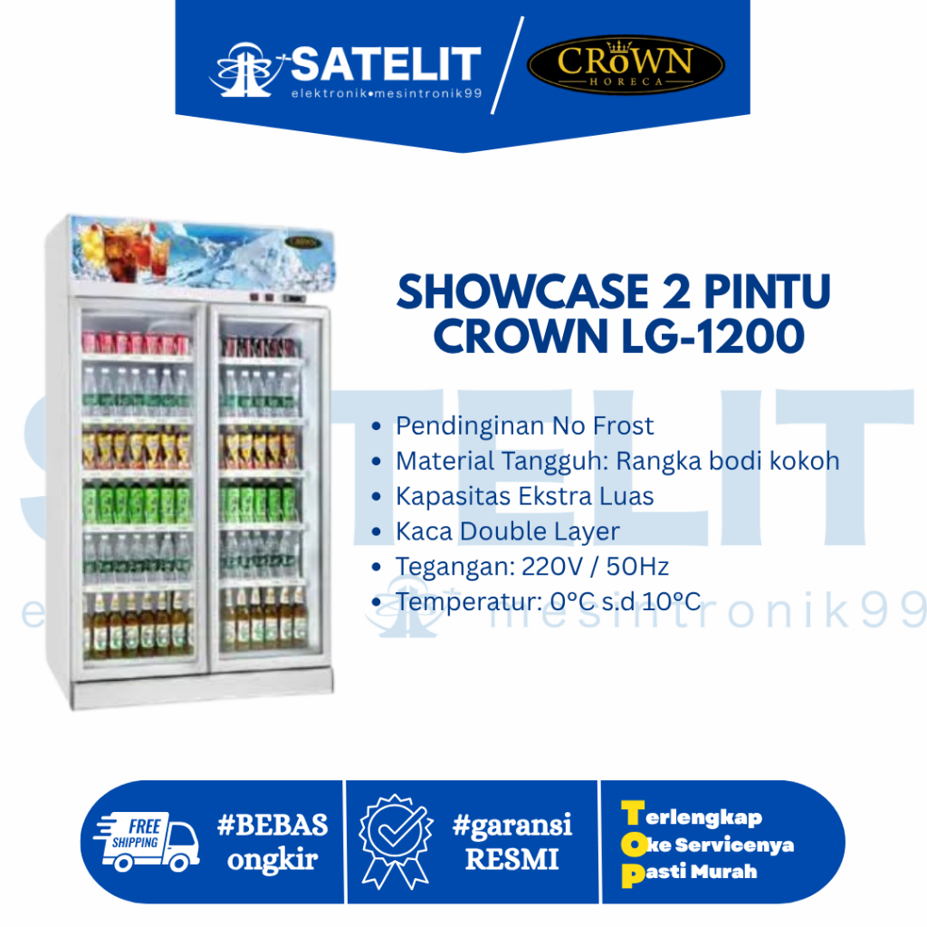Showcase Chiller Crown LG-1200 2 Pintu 1200L No Frost Garansi Resmi